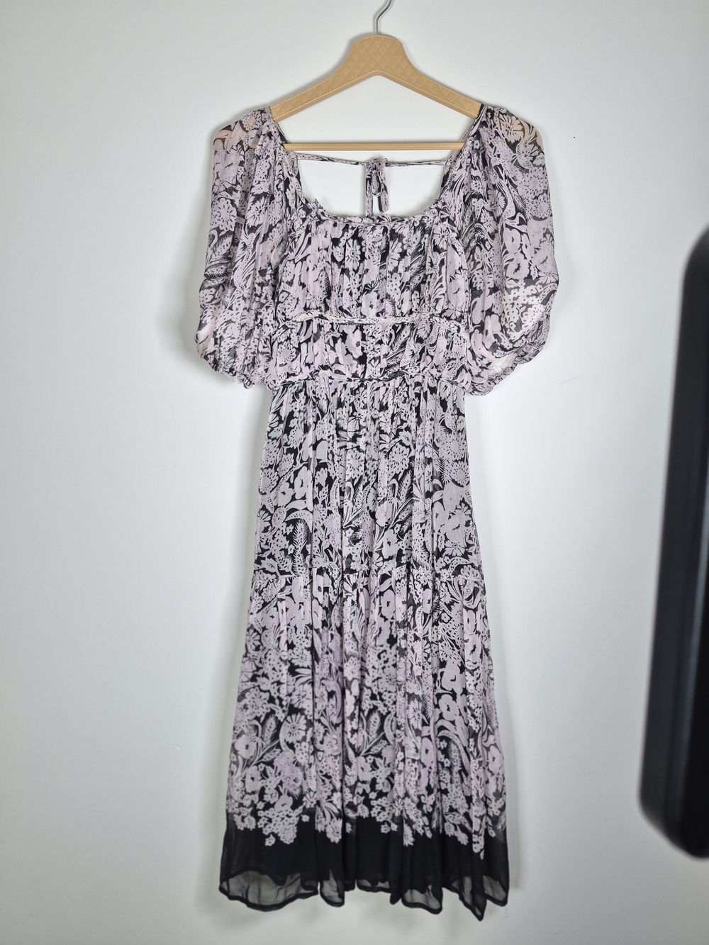 Anthropologie Black & White Square Neck Smocked Midi Dress S - Picture 5 of 16